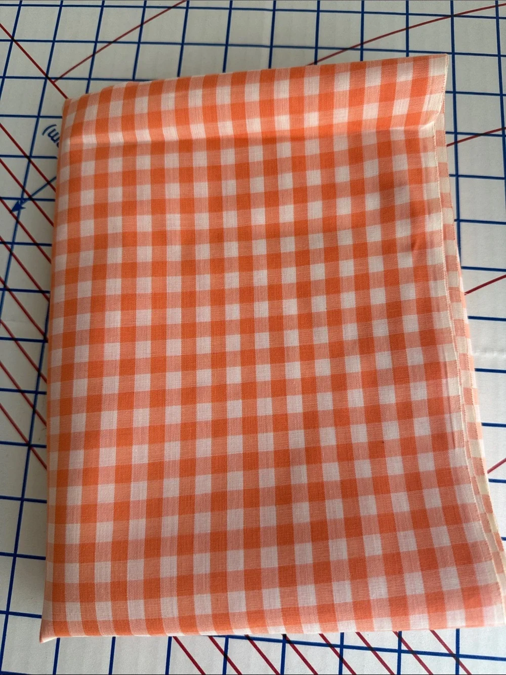 Vintage Orange White Gingham Fabric Woven 1/4” Check 2 Yards x 44